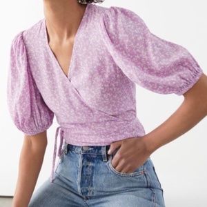& Other Stories Printed Puff Sleeve Wrap Top Size 32